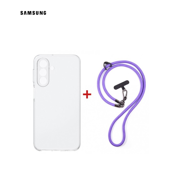 Чехол для мобильного телефона Dengos Case + Cross-body Strap Samsung Galaxy A37 Clear+Purple (DG-KM-CCRB-06)