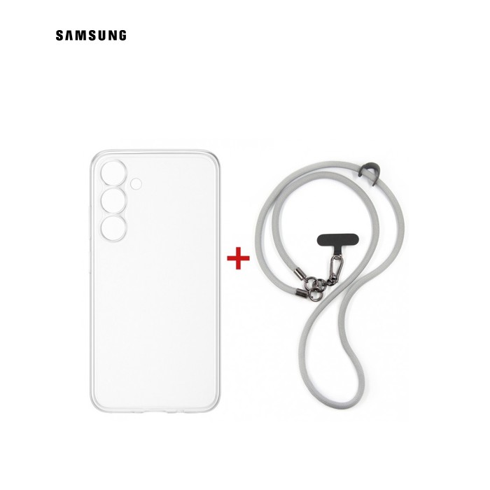 Чохол до мобільного телефона Dengos Case + Cross-body Strap Samsung Galaxy S25 FE Clear+Grey (DG-KM-CCRB-26)