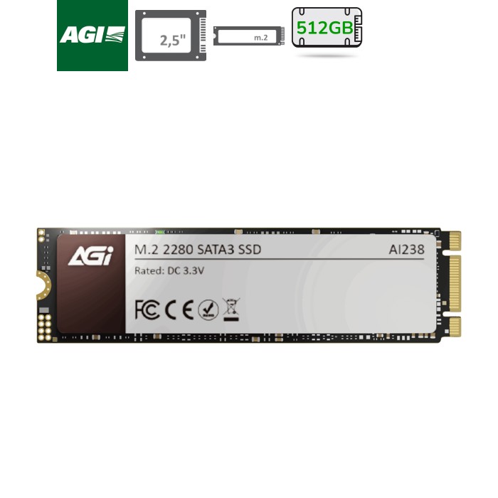 SSD 512Gb AGI AI238 M.2 2280 SATA 2.5" 3D NAND QLC, Retail