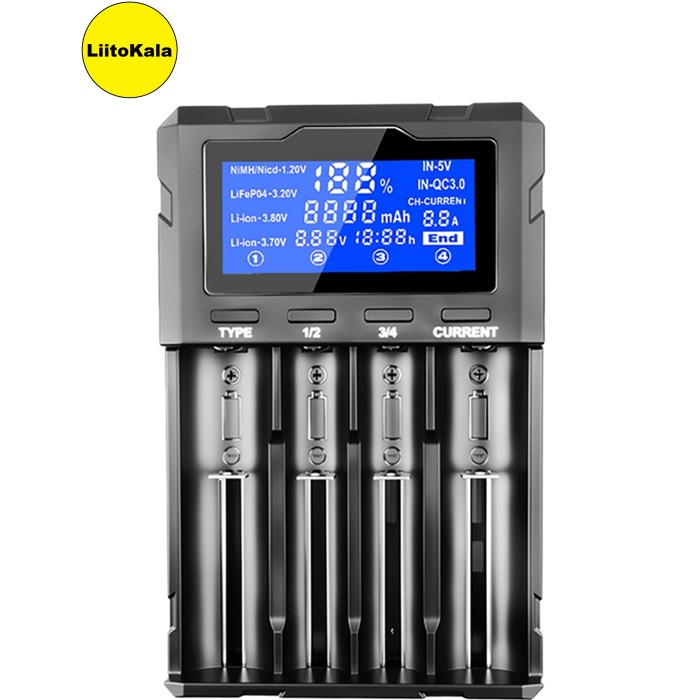 Зарядний пристрій LiitoKala Lii-KU4, LCD, для 18650, 26650, 21700 Li-Ion, LiFePO4, АА, ААА NiCd/NiMH