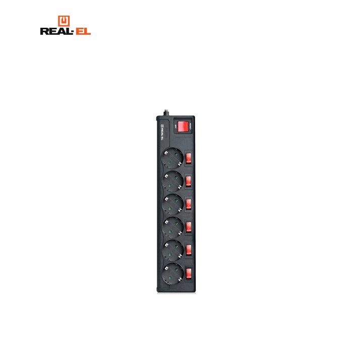 Сетевой фильтр питания REAL-EL RS-6 EXTRA 5m, black (EL122300003)