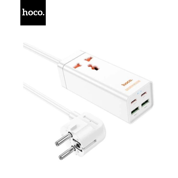 Сетевой фильтр питания HOCO AC10A, 1 роз, 2 USB, 2 USB-C, 65W, 1,5м, White (HOCO AC10A/W)