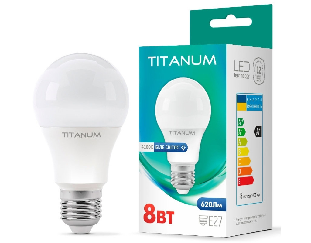 Лампочка TITANUM A60 8W E27 4100K (TLA6008274)