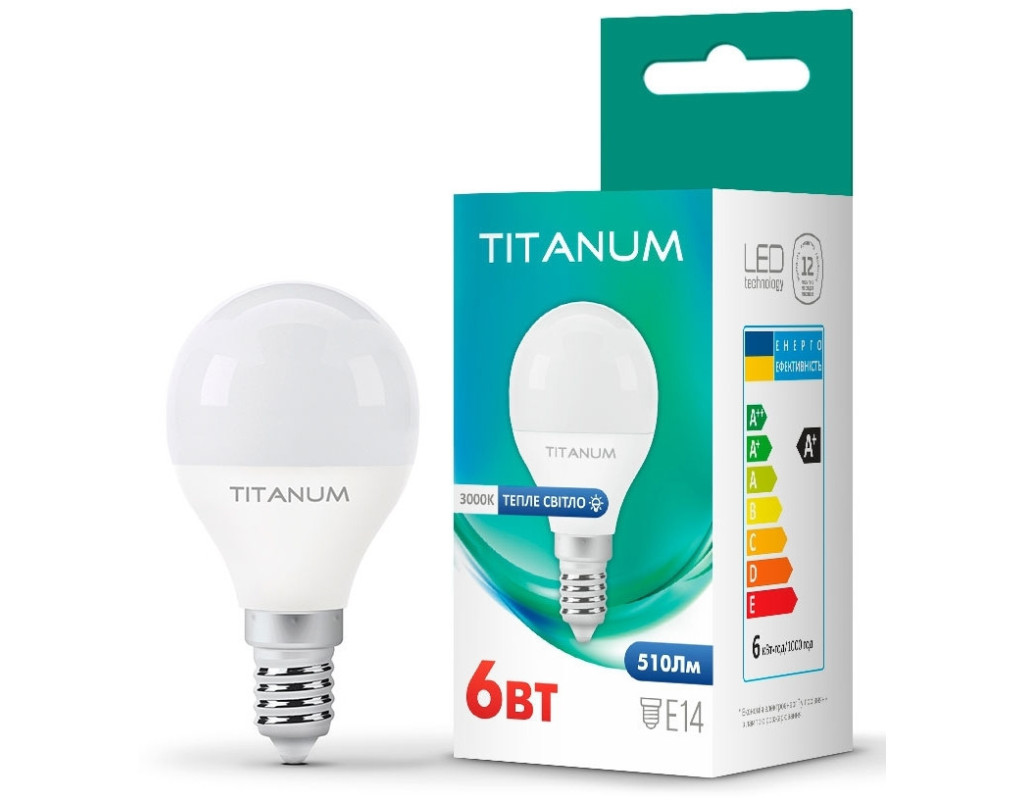 Лампочка TITANUM G45 6W E14 3000K (TLG4506143)