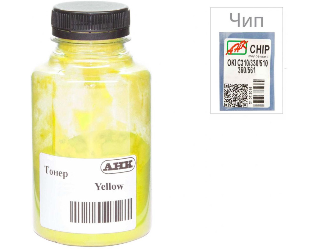 Тонер OKI C310/330/510, 80г Yellow+chip AHK (1505440)