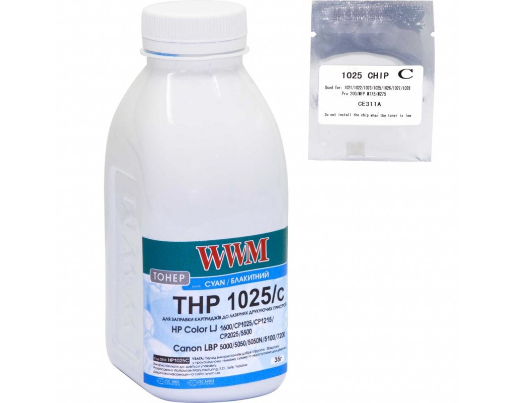 Тонер HP CLJ CP1025 35г Cyan +chip WWM (TC1025C)