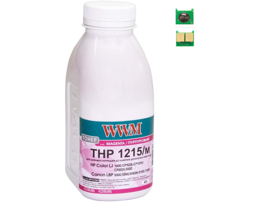 Тонер HP CLJ CP1215/CP1515/CM1312 40г Magenta +chip WWM (TC1215M)