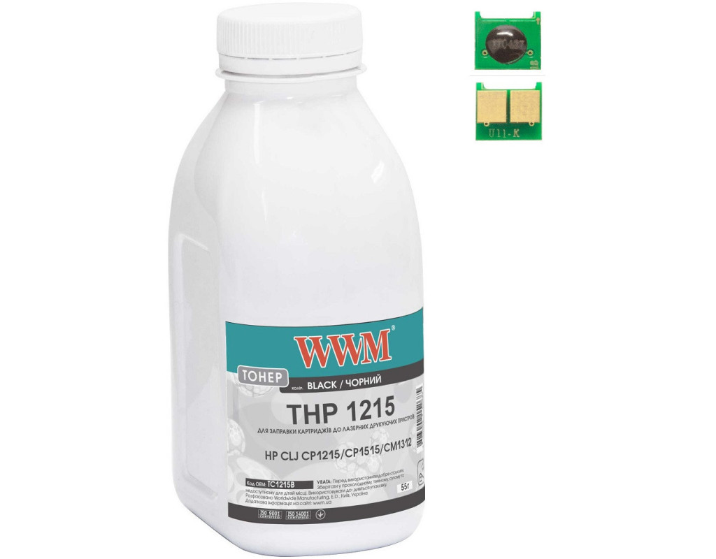 Тонер HP CLJ CP1215/CP1515/CM1312 55г Black +chip WWM (TC1215B)
