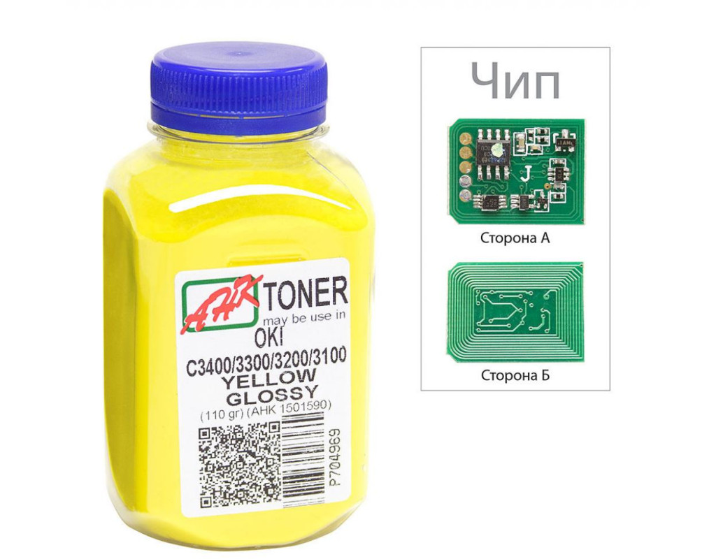 Тонер OKI C3400/3300, 110г Yellow+chip AHK (1502697)