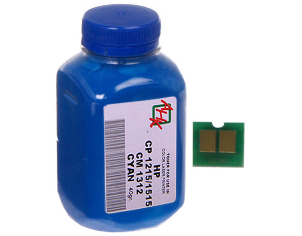 Тонер HP CLJ CP1215/CP1515/CM1312 40г Cyan+chip AHK (1500140)