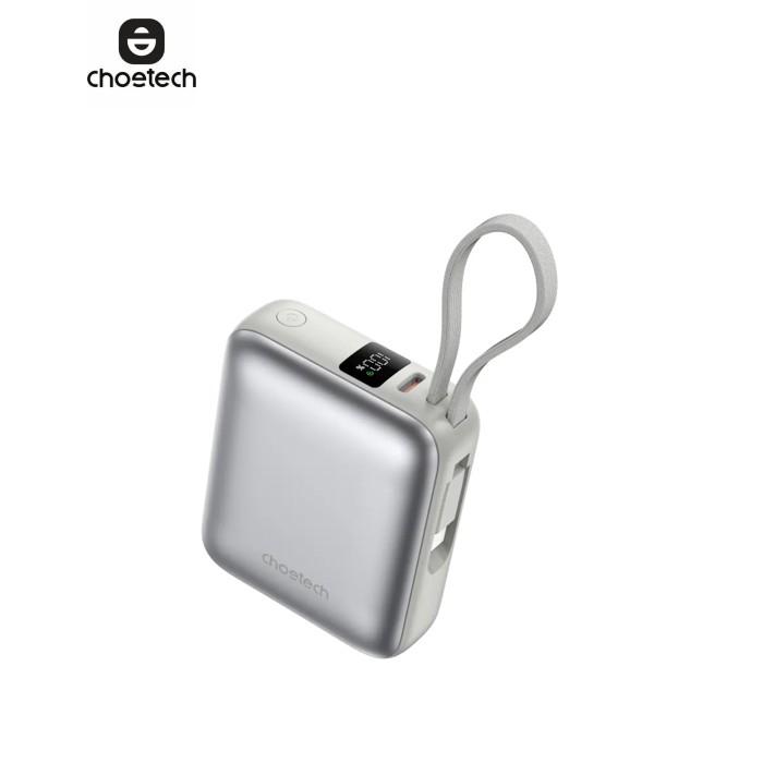 Батарея универсальная Choetech 10000mAh, 35W. PD/3.0, LED Display, buid-in type-C cabel, Silver (B832-SL)