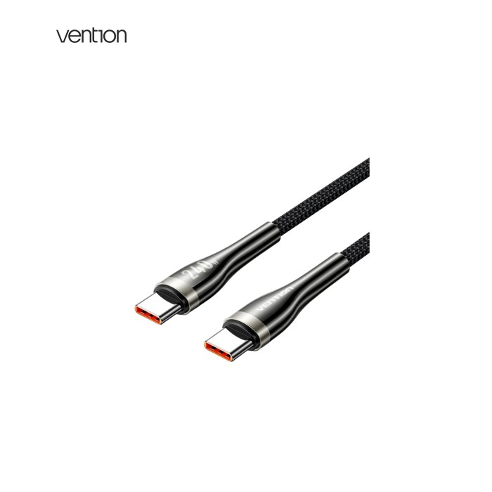 Дата кабель USB-C to USB-C 1.2m 5A nylon braided black Vention (CTYBAV)