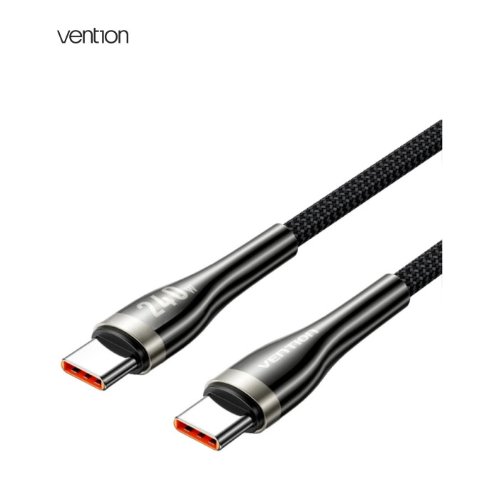 Дата кабель USB-C to USB-C 2.0m 5A nylon braided black Vention (CTYBH)