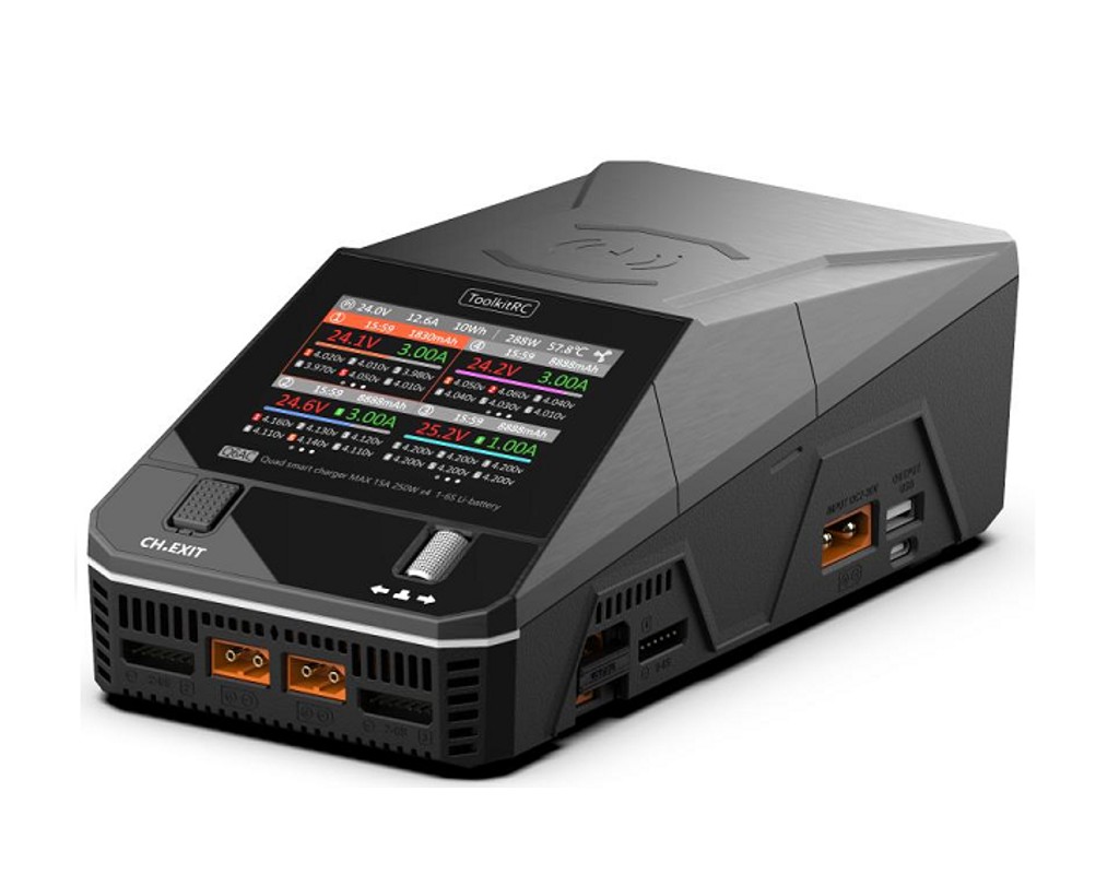 Зарядний пристрій ToolkitRC Q6AC TK12900, 4 канали, 400Вт, тип АКБ NiMH, LiHv, Li-ion, NiMh, LiFe, Pb, Type-C, USB-A, 2*XT60,2*XT30, 220*111*8 вага 1,2кг