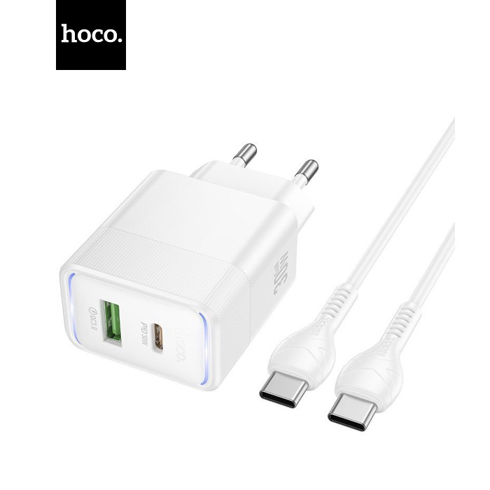 Набір СЗУ HOCO CS112A + кабель Type-C / Type-C 1xUSB+1xUSB-C, PD30W+QC3.0, кабель 1м, White, Box