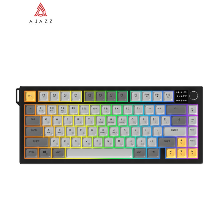 Клавіатура Ajazz AF82 Wireless/Bluetooth/USB UA Black/Gray/Yellow (AF82-BGY)