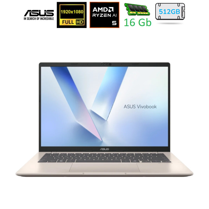 ноутбук 14FMI/R5 AI 330/16/512/UMA/DOS/BL/Platinum Gold M1407KA-LY230