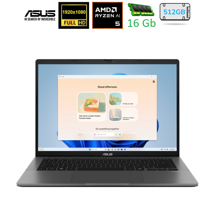 ноутбук 14F_OLED/R5 AI 330/16/512/UMA/DOS/BL/Matte Gray M3407KA-SF144