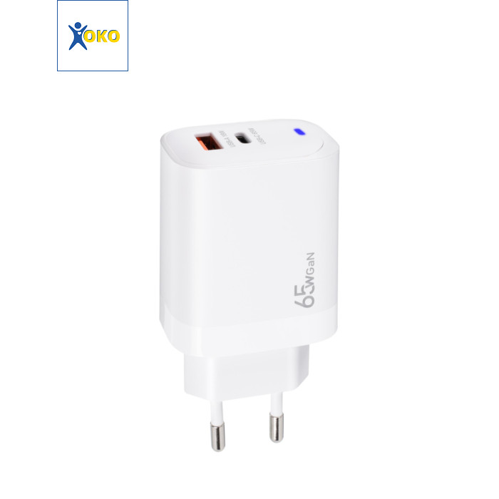 Зарядное устройство XoKo 1xUSB-C PD65W + 1xUSB QC3.0 GaN white (XK-QC-620)