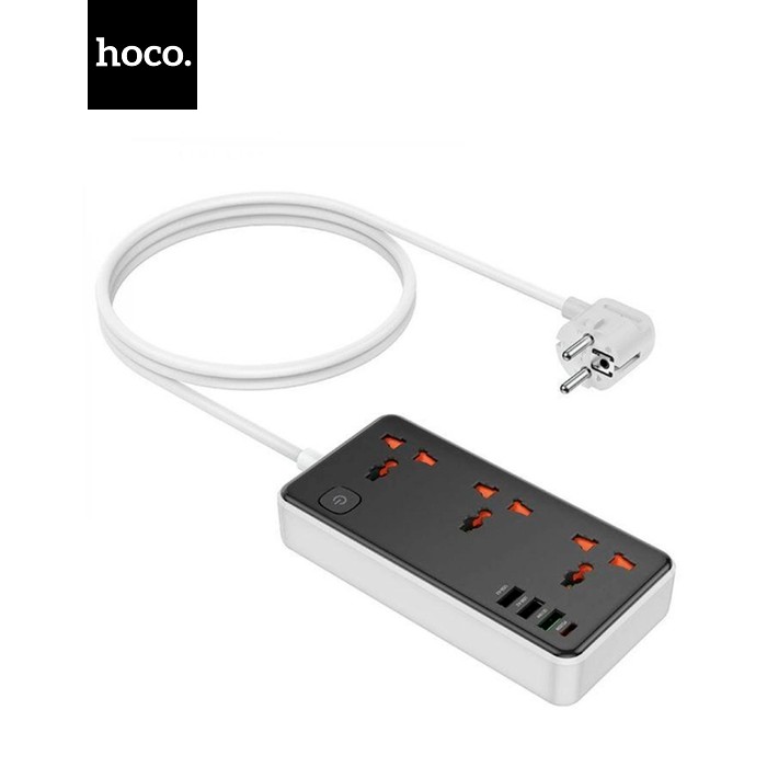 Мережевий фільтр HOCO AC8A на 3 розетки + 3 USB+USB-C, 30W, 220В, кабель 1,5м, Black / White, Box