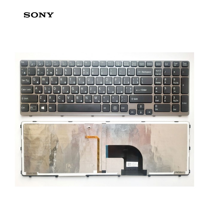 Клавіатура ноутбука Sony SVE15 (E15 Series) черная с серой рамкой подсветкой UA (A43548)
