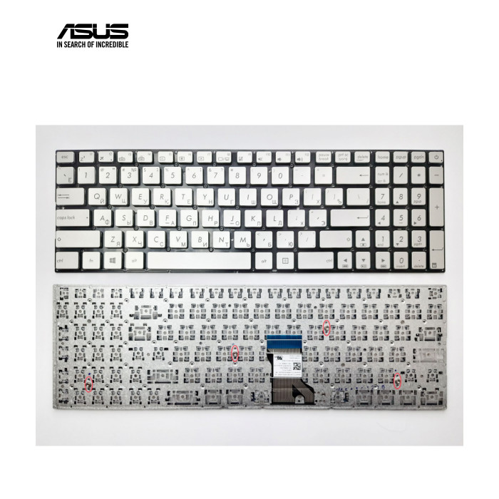 Клавиатура ноутбука ASUS UX501V серебр под подсв RU (A46154)