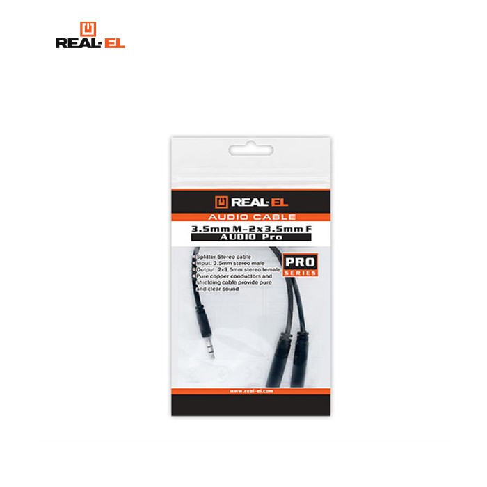 Аудіо-кабель REAL-EL Audio Pro 3.5 мм - 2х3.5 мм (M/F), 0.2 м, чорний (EL123500039)