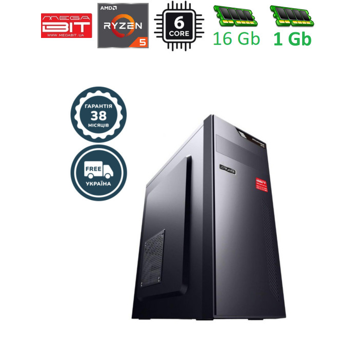 Комп'ютер MegaBiT Business R35R16S256 (AMD Ryzen 5 3500 (3.6 - 4.1 ГГц) / RAM 16 ГБ / SSD 256 ГБ + HDD 1 ТБ / nVidia GeForce GT 730, 2 ГБ / без ОД / LAN / Wi-Fi / без ОС)