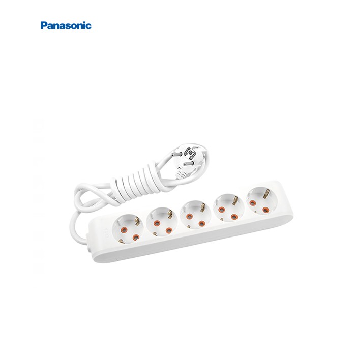 Подовжувач Panasonic X-tendia із заземленням 5 гнізд, 5 м, з захистними шторками, сірий