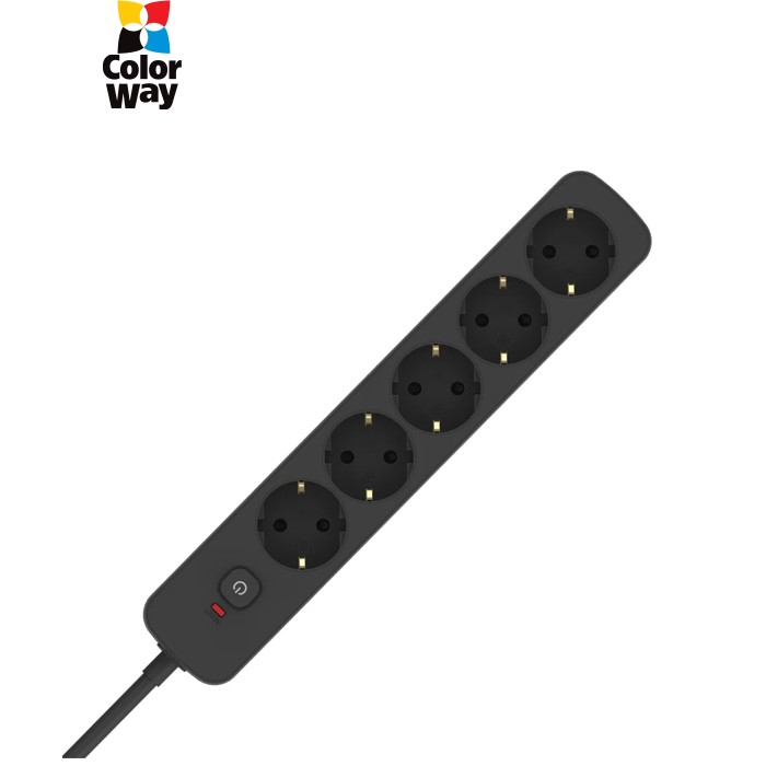 Мережевий фільтр живлення ColorWay CCA-3G1MM 5 розеток, 3m Black (CW-PSEA1053BK)