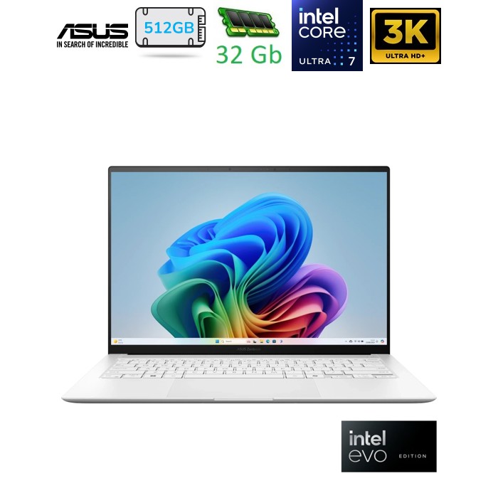 ноутбук 14_3KT_OLED_120Hz/U7-355/32/512/Intel HD/W 11/BL/S/Scandinavian White UX5406AA-SU539W