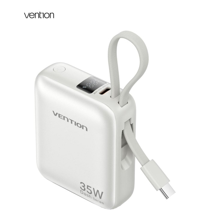 УМБ Vention 10000mAh 35W PD,QC, USB-C In/Out, built-in USB-C Cable,LED Display, Beige