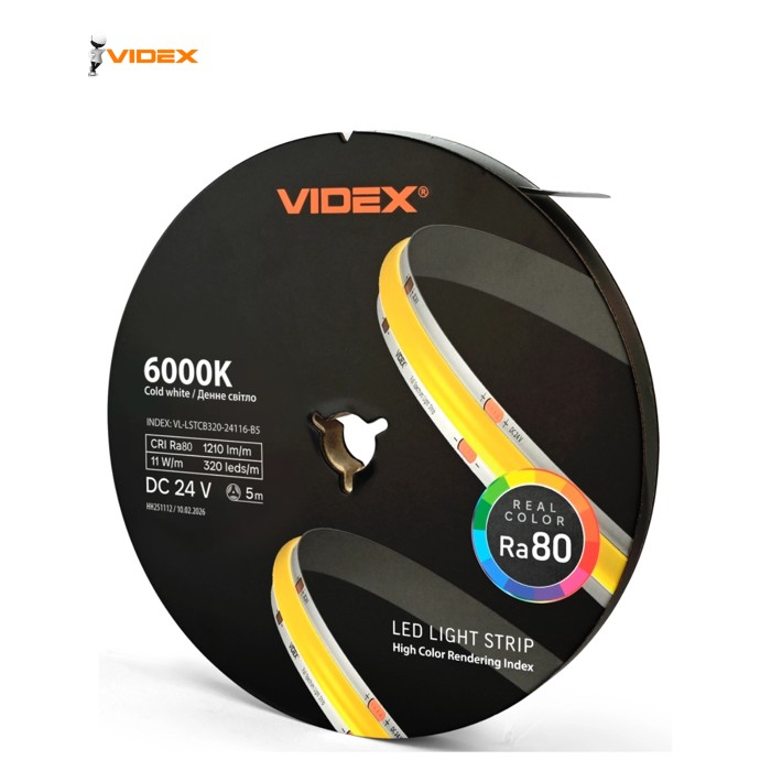 Светодиодная лента Videx COB DC24V 55W 5M 6000K Ra80 IP20 5м (VL-LSTCB320-24116-B5)