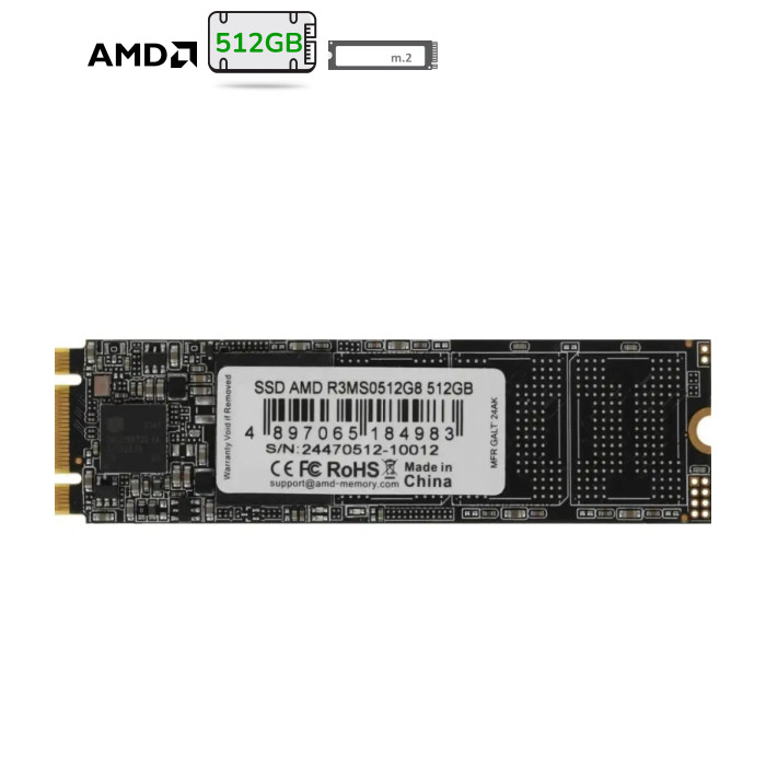 Накопичувач SSD M.2 2280 512GB AMD (R3MP30512G8) SATA III 3D NAND TLC 550 МБ/с\480 МБ/с