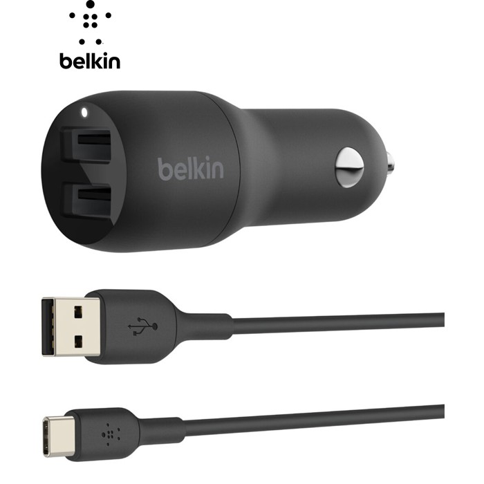 Зарядное устройство Belkin Car Charger (24W) Dual USB-A, USB-A - USB-C, 1m, black (CCE001BT1MBK)